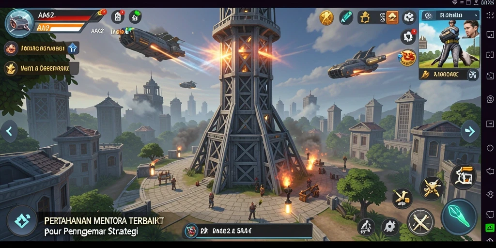 Tangkapan layar menampilkan aksi pertempuran seru dalam game Tower Defense AA62.