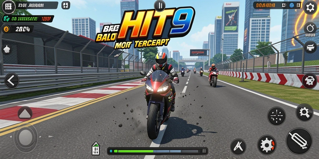 Gameplay HIT9 menampilkan aksi balapan motor yang mendebarkan.