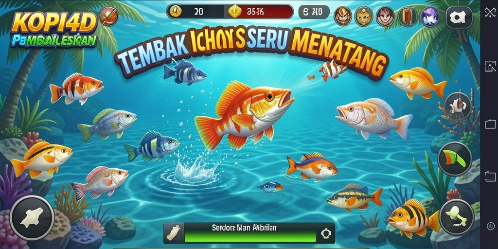 Tampilan gameplay KOPI4D saat menyelam untuk menembak ikan.
