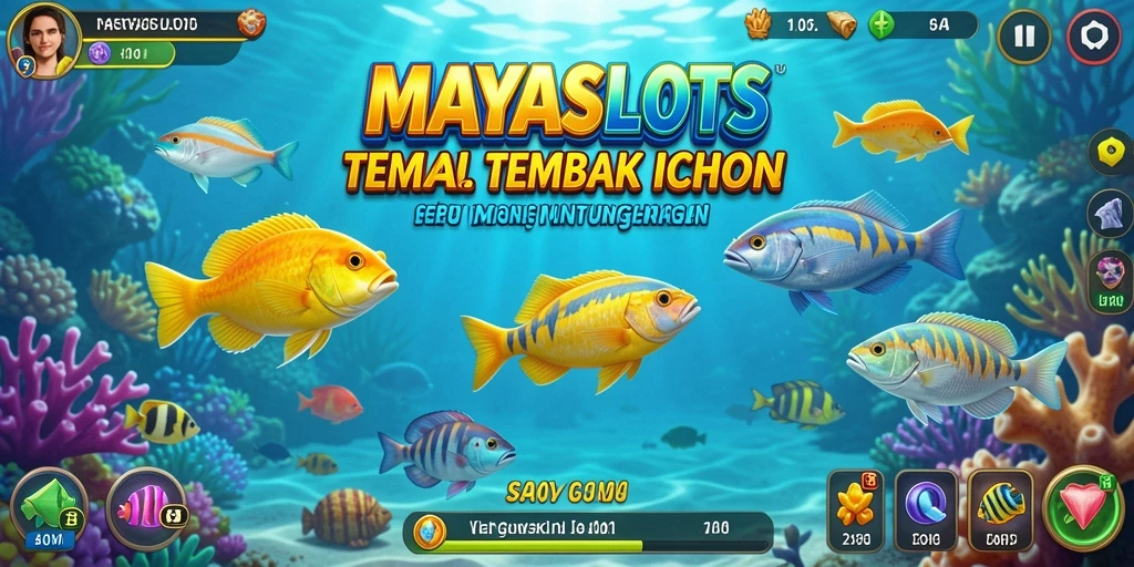 Tampilan gameplay MAYASLOTS dengan aksi menembak ikan yang seru.