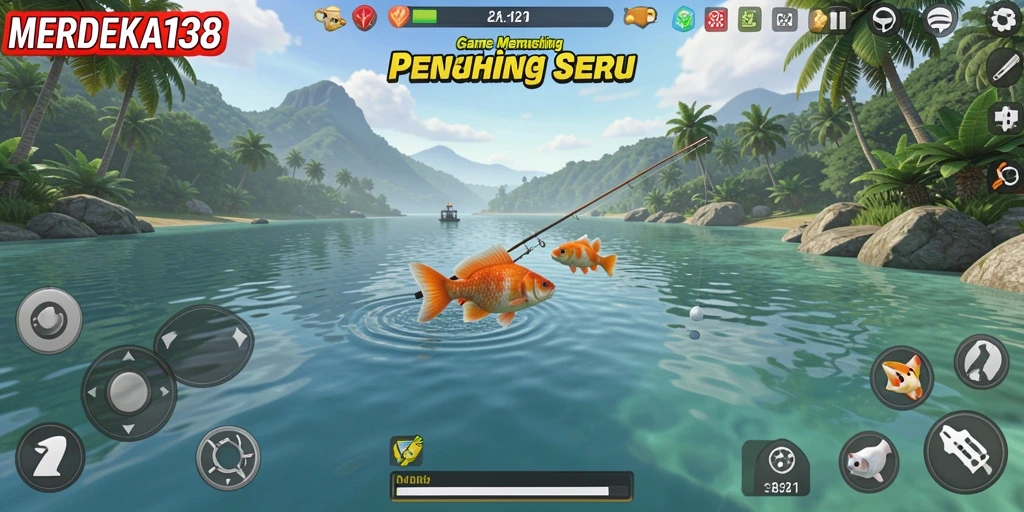 Screenshot gameplay MERDEKA138 yang menampilkan momen seru memancing.
