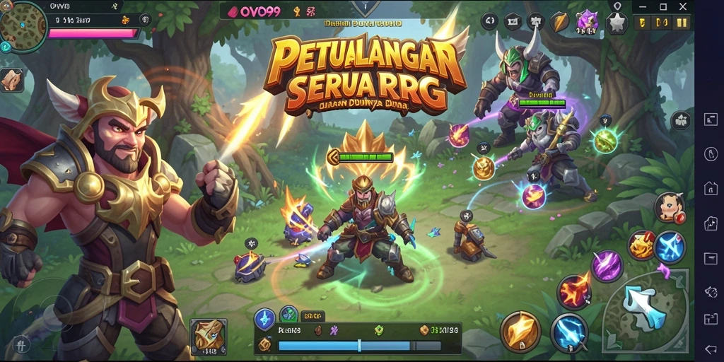 Tampilan gameplay epik dan pertarungan seru di OVO99.