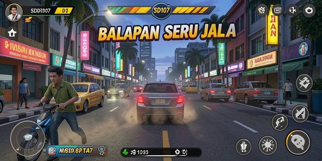 Gameplay menarik dari SD107 dengan mobil balap yang cepat.