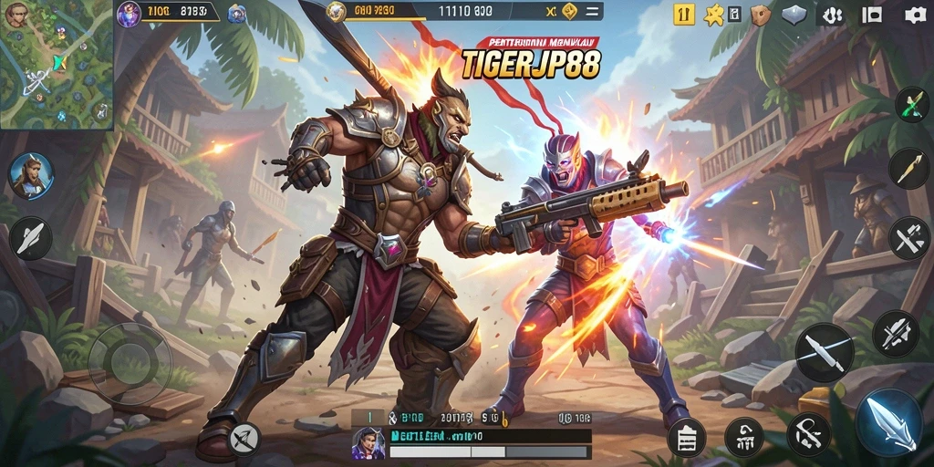 Tampilan aksi seru dari gameplay Battle Royale TIGERJP88.