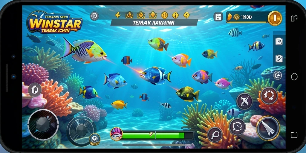 Screenshot gameplay WINSTAR yang menunjukkan aksi menembak ikan yang seru.